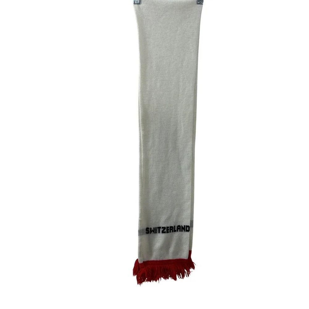 Unbranded Switzerland Knit Scarf OS White‎ Red Fringe Souvenir Alpine Gorpcore